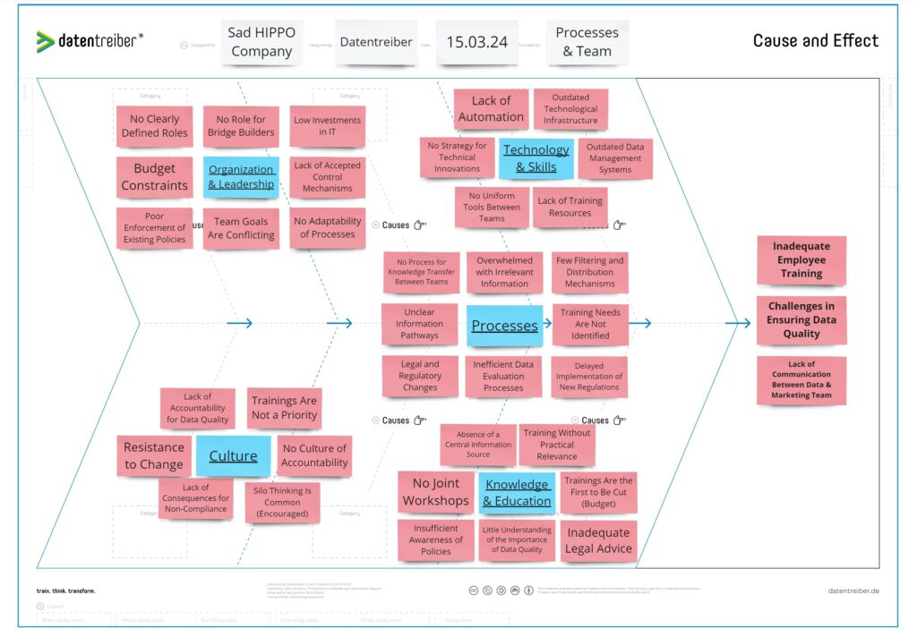 The Cause-Effect Canvas by Datentreiber for clustering problem areas.